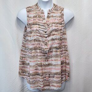 Cocomo Sleeveless Popover Top Womens 1X Brown Pink Plus Blouse Tank Casual OO03X